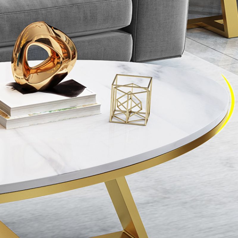 Glam Iron Cross Legs Cocktail Table Oval Slate Top Coffee Table