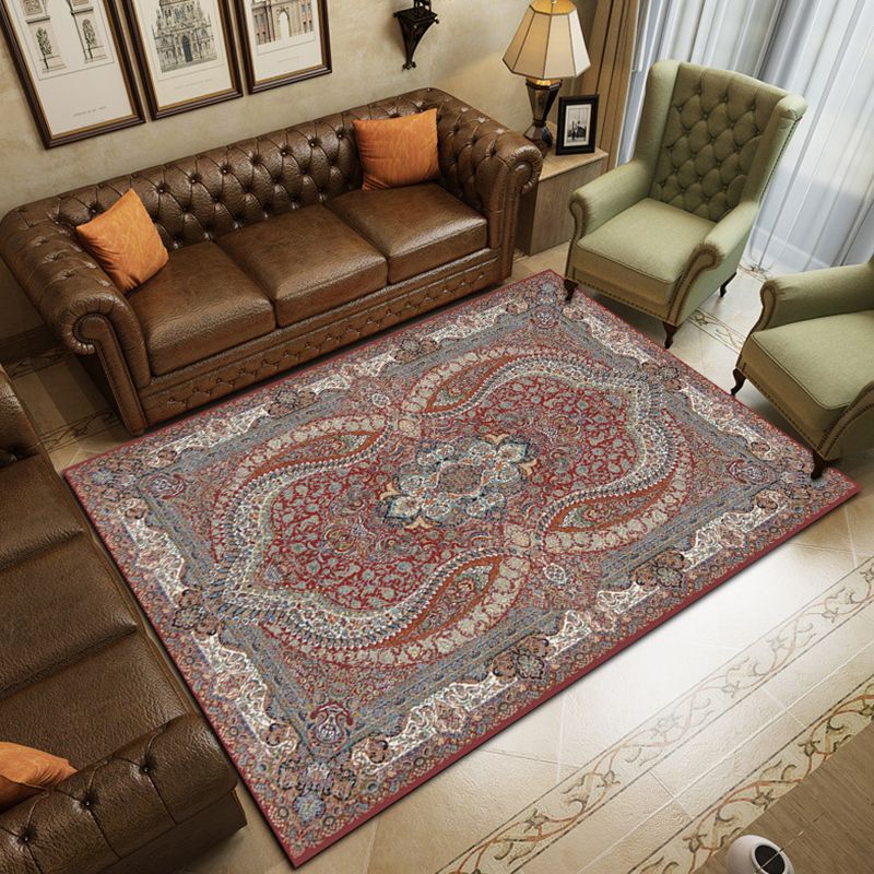 Rose Red Bohemian Rug Polyester Graphic Rug Non-Slip Backing Rug for Living Room