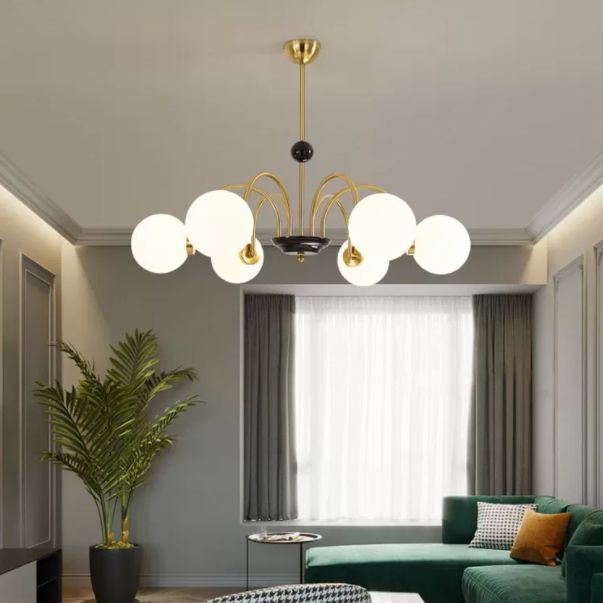 Round Glass Hanging Light Fixture Nordic-Style Chandelier Light Fixture for Dinning Room