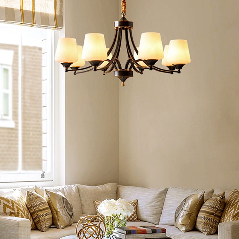American Brass Chandelier Branch Black Pendant Lamps with Glass for Living Room