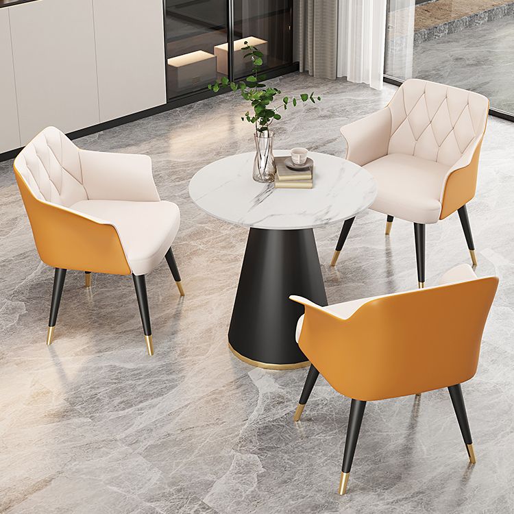 Glam Metal Dining Room Chairs Faux Leather Dining Arm Chair for Home Use