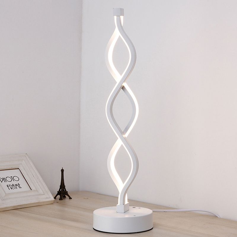 LED Bedside Task Light Minimalism White Night Table Lamp with Spiral Acrylic Shade in Warm/White Light