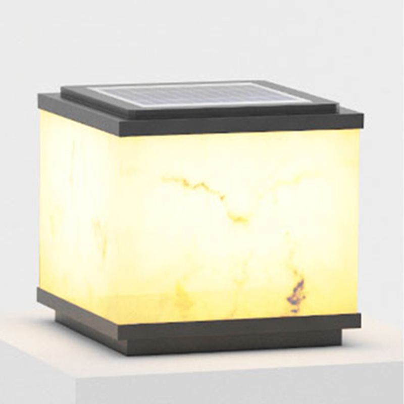 Metal Geometric Shape Outdoor Light Modern 1 Light Solar Pillar Lamp in Black