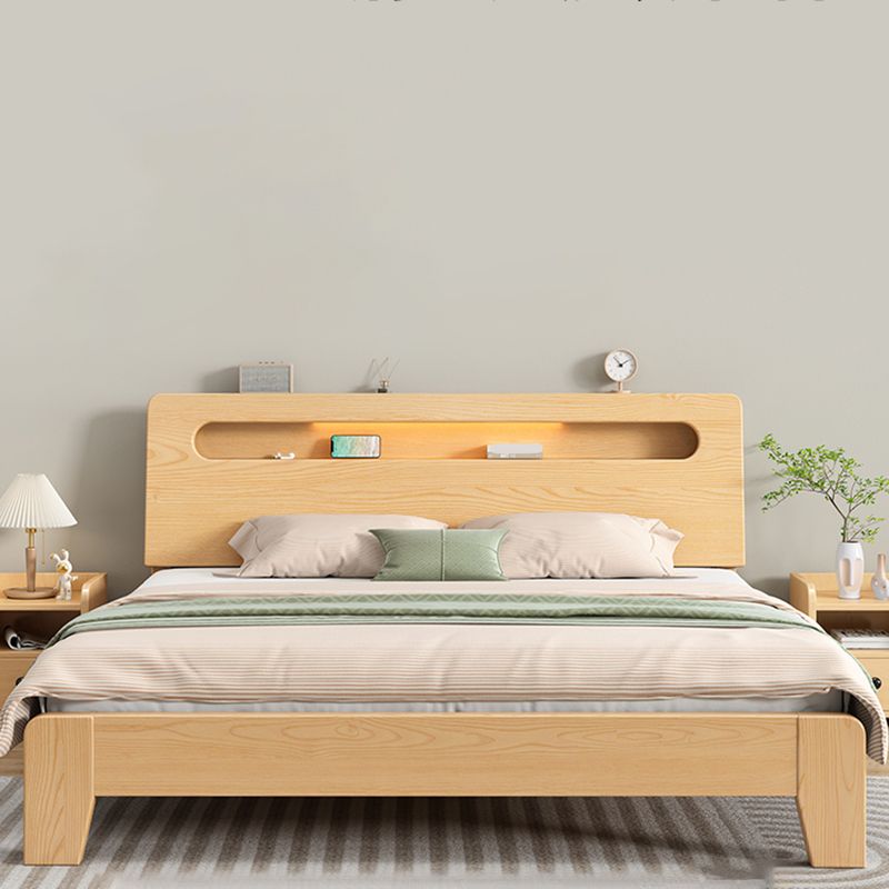 Contemporary Standard Bed Solid Wood Storage Panel Bed with Headboard