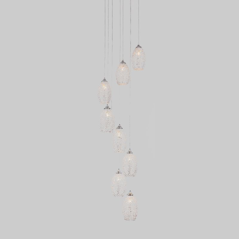 8 bulbos lámpara colgante metálica Costilla de luz de huevo plateado contemporáneo Multi luz colgante