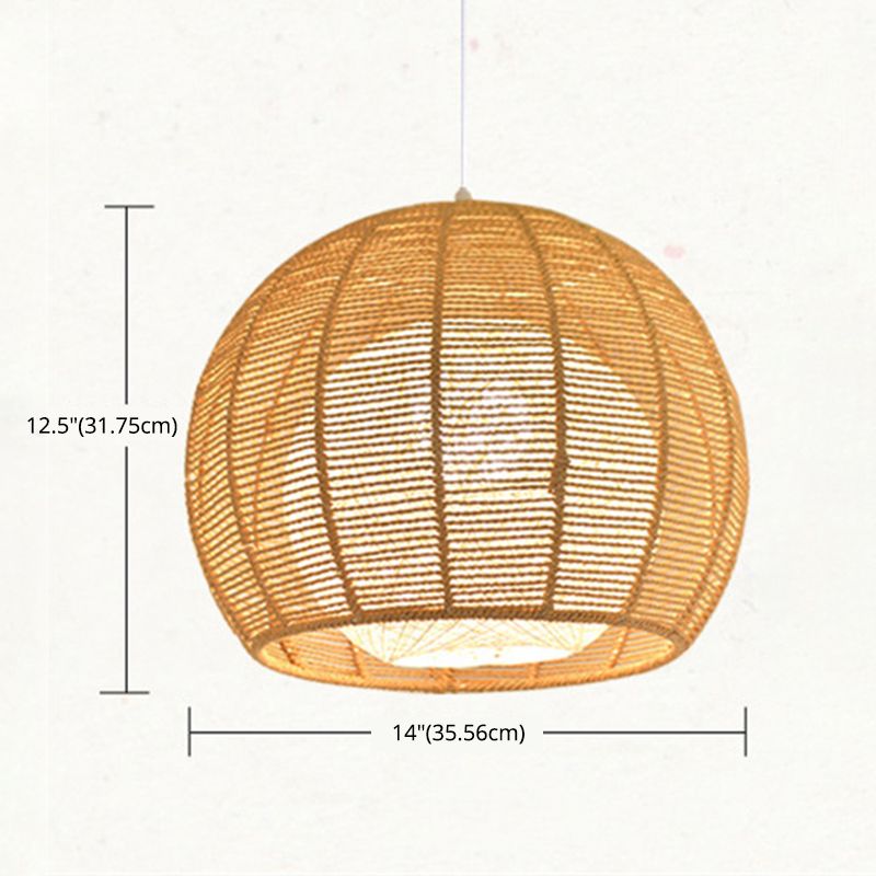 Asian Style Hand-weaving Lighting Fixture Double Rattan Shade Simplicity Globe Hanging Light for Bedroom Balcony