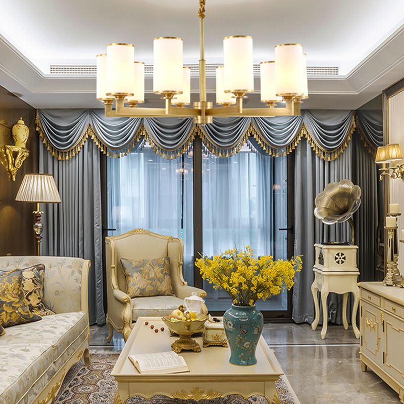 Traditional Brass Cylinder Chandelier Lamp Glass Shade Multi-light Hanging Light Fixtures