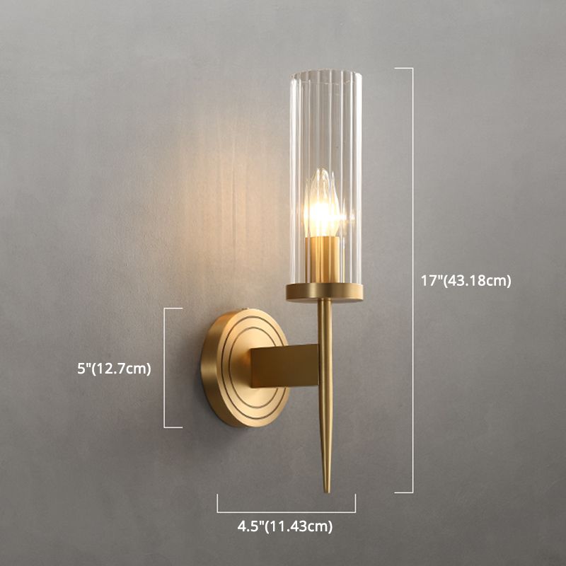 Gold Cylindrical Wall Lamp in Modern Luxury Style Copper Wall Light with Pure Glass Shade