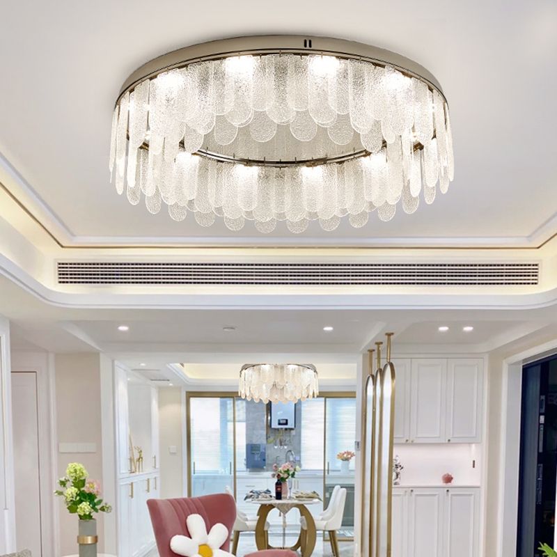Round Shape Ceiling Lamp Modern Stainless Steel Flush Mount with Glass Lampshade for Room