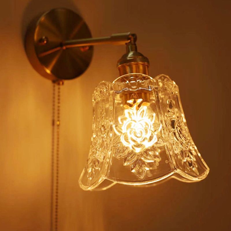 Modern Metal Wall Sconce Bell Shape Vanity Lamp with Glass Shade for Bathroom