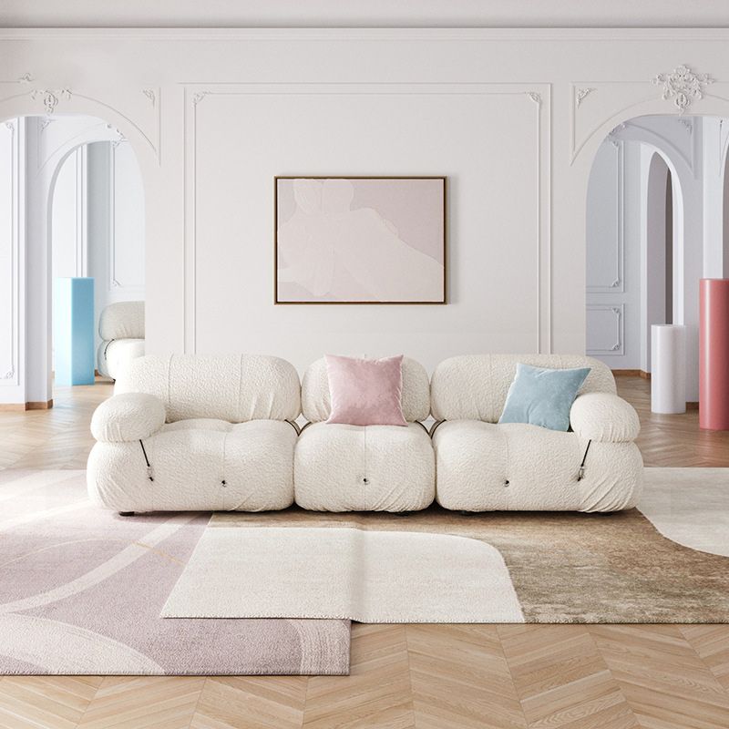 Tufted Sofa Contemporary Pillow Top Arm Tight Back Sofa in Cream
