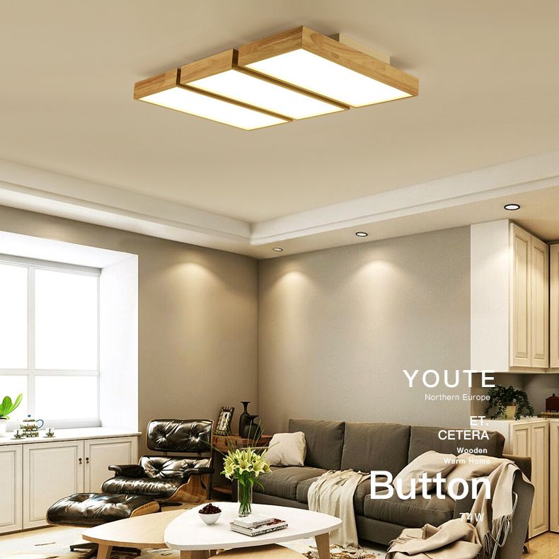 Rechthoekige Sitting kamer Flush Light Houten Nordic Style LED Flush Plafond Licht met Acryl
