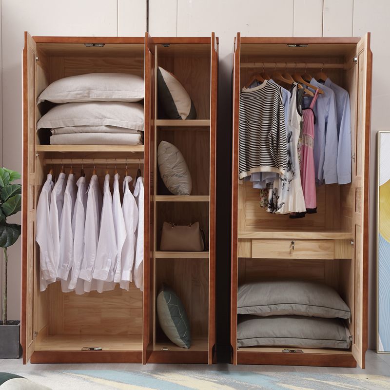 Rubberwood Wardrobe Closet with Shelves Traditional Wardrobe Cabinet