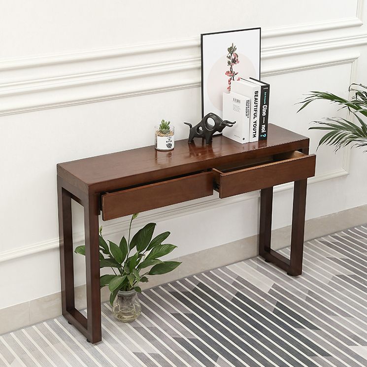 Console Sofa Table with 2 Drawers in Dark Brown Wooden Console Table