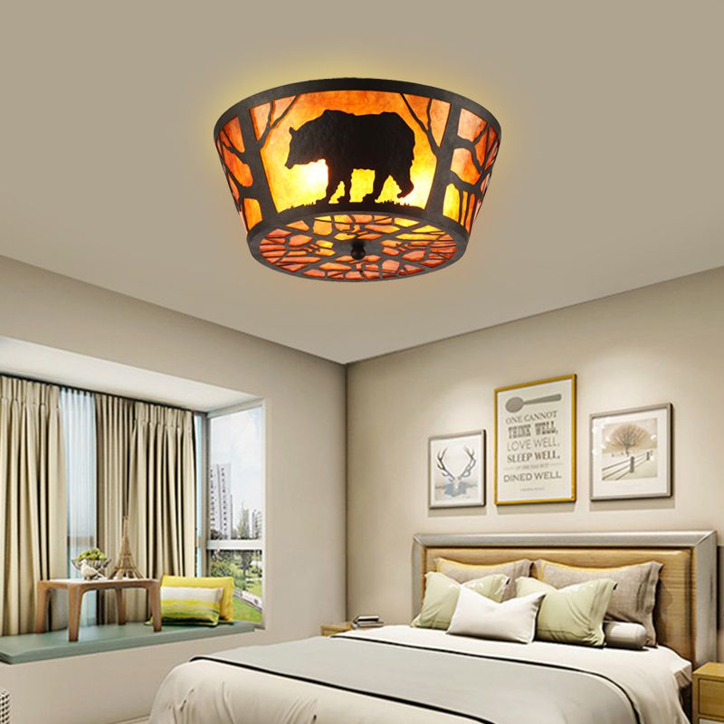 3 Luces de montaje en el país de iluminación de mármol redondo de mármol con luz de techo en marrón con patrón de oso/caballo