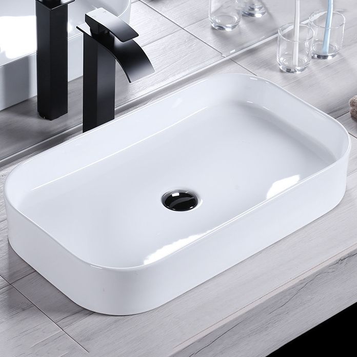 Modern Bathroom Sink Porcelain Rectangular Pop-Up Drain and Drain Assembly Basin Sink