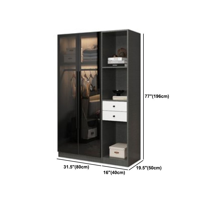 Contemporary Wardrobe Armoire with Shelves Wood and Glass Wardrobe Closet
