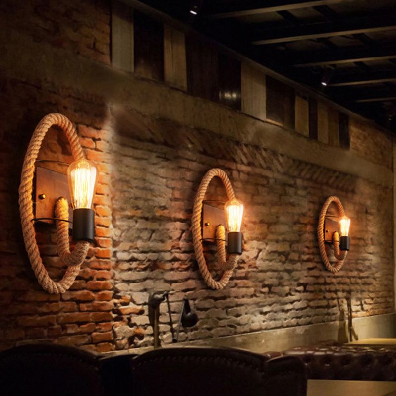 Geometric Wall Light Fixture Modern Rope 1 Light Wall Sconce in Black