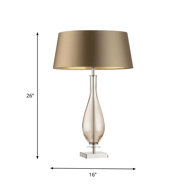 Long Neck Vase Bedroom Table Light Clear Glass Single Modern Night Lamp with Brown Tapered Fabric Shade