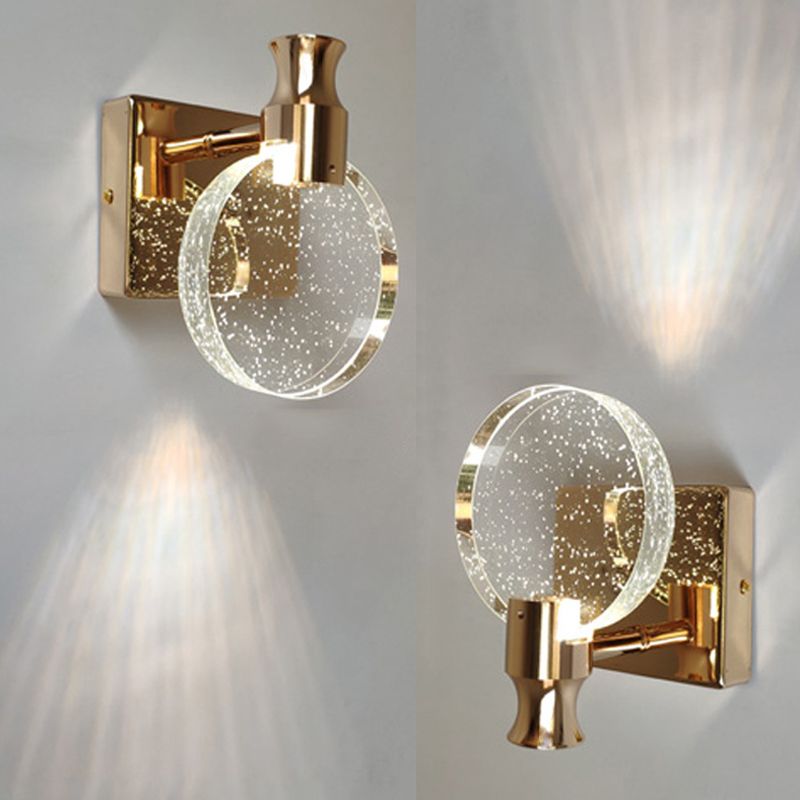 Crystal Round Vanity Wall Sconce Modern Style 1 Light Vanity Lighting Fixtures