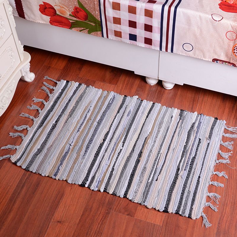 Multicolor Bedroom Rug Modern Striped Pattern Rug Cotton Anti-Slip Backing Washable Area Rug