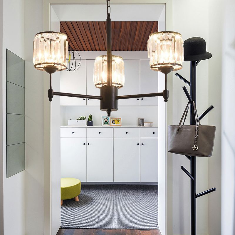 3/6/8 Luces Candelera de colgante Radial Cristal contemporáneo Luz colgante en negro para dormitorio