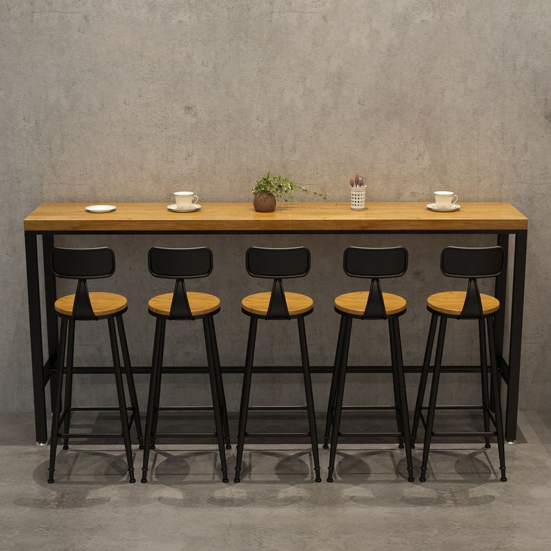 Natural Pine Wood Top Bistro Table Industrial Metal Frame Bar Table with Trestle