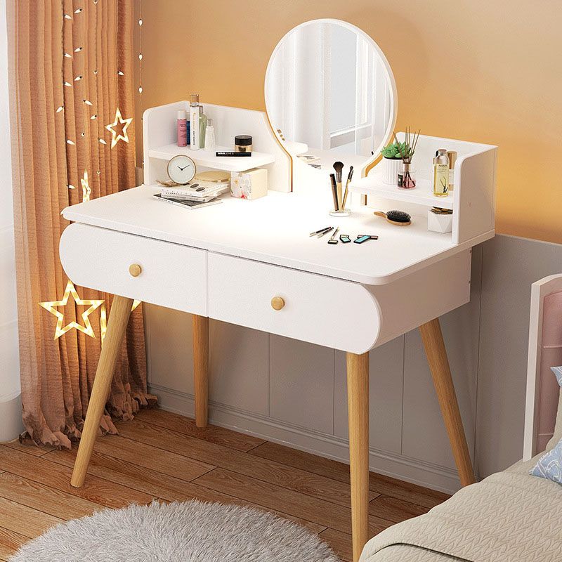 Contemporary White Vanity Dressing Table with Mirror in Solid Wood