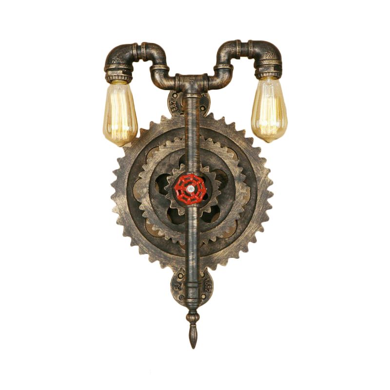 Exponierte Glühbirnen -Eisenwandbeleuchtung mit Ausrüstung und Rohr Industrial 2 Heads Restaurant Wandleuchte in Bronze