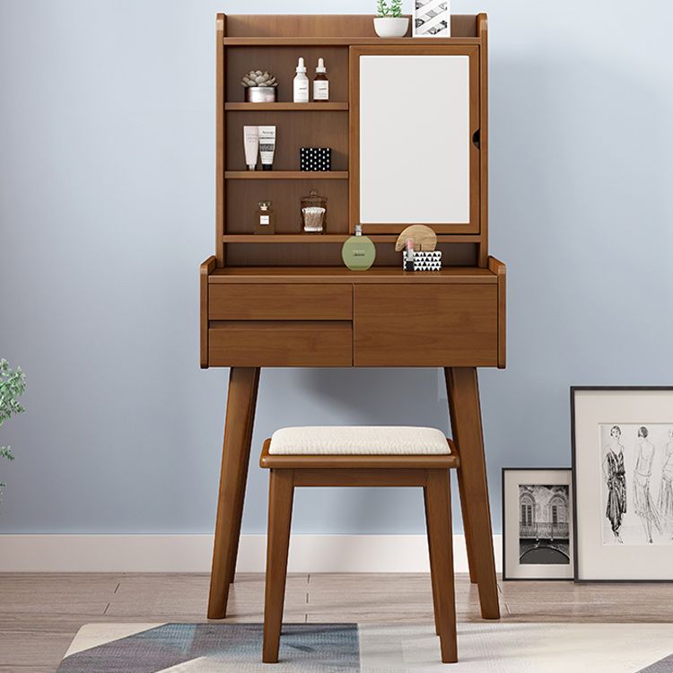 Scandinavian 3-Drawer Solid Wood Table Makeup Vanity with Mirror