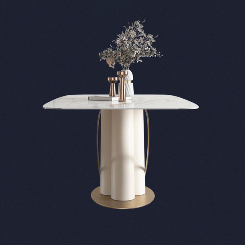 Modern Sintered Stone White Dining Set with Rectangle Table and Metal Base Home Use Dining Set