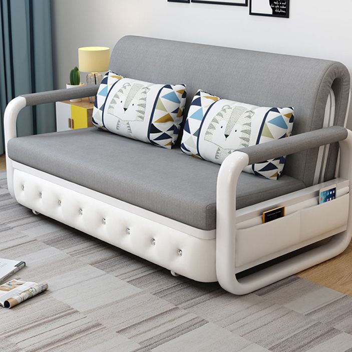 Full 35.43" Wide Linen Convertible Sleeper Sofa with Magazine Storage in Grey