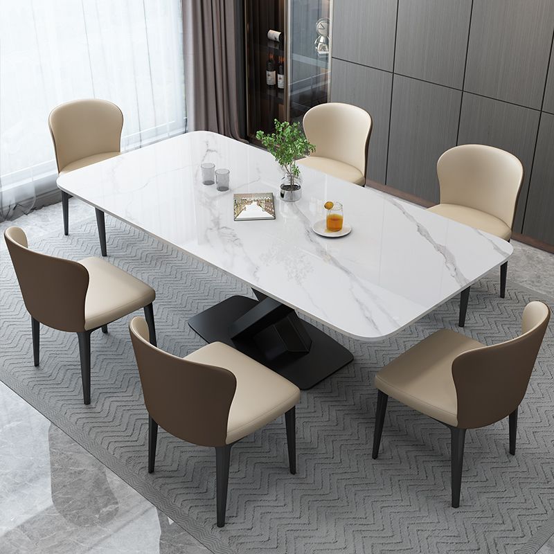 Luxury Style Sintered Stone Table Black Single Pedestal Base Rectangle Table for Home