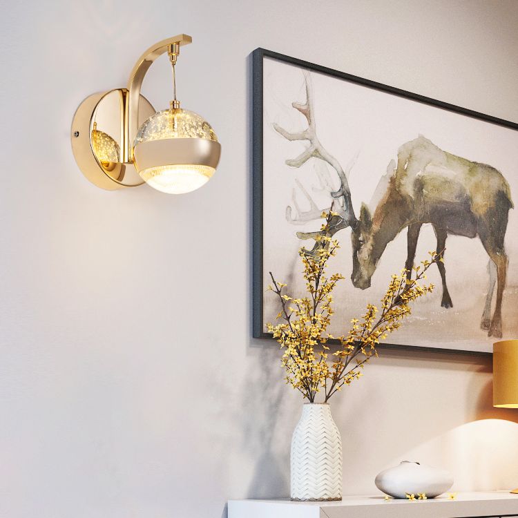 Crystal Spherical Wall Light Sconce Minimalist Gold Finish Wall Light for Bedroom