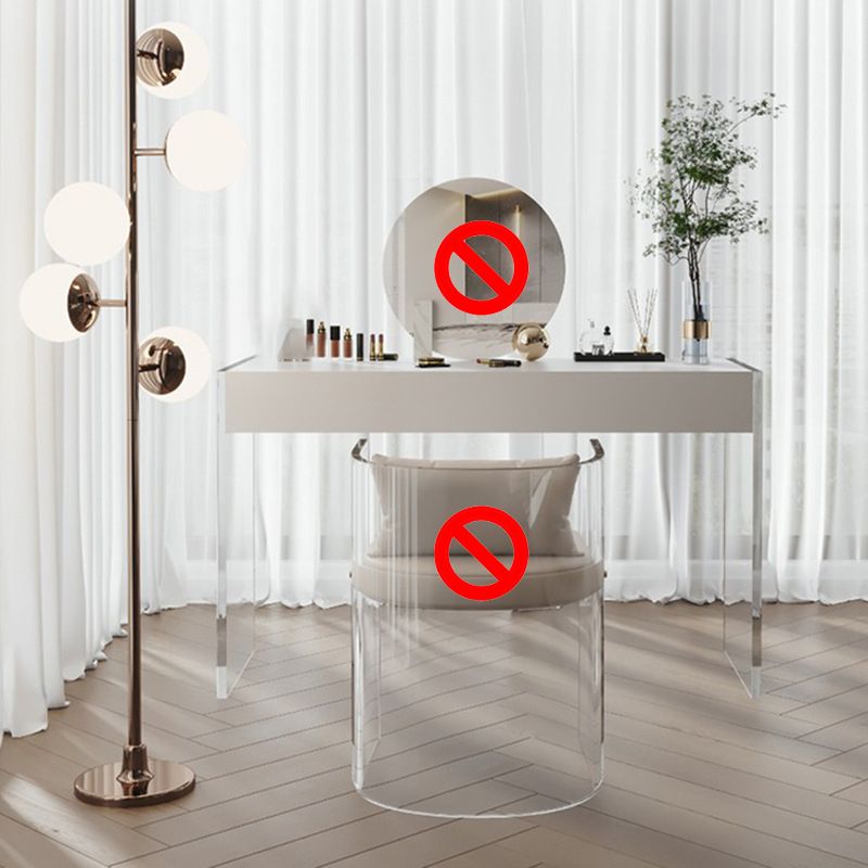 Mirrored Wood Makeup Dressing Table Modern Style Stool Set in White