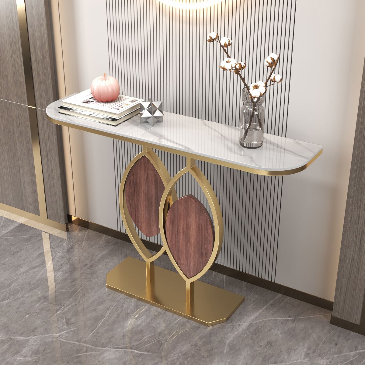 Glam Half Moon Console Sofa Table Antique Finish Console Accent Table