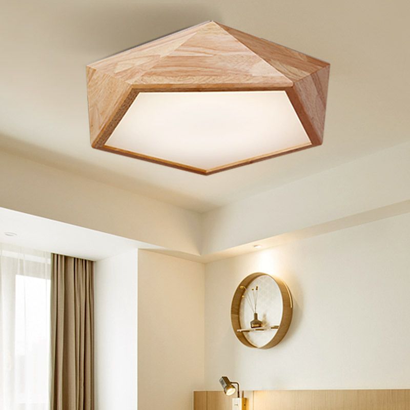 Accesorio de iluminación LED geométrico Lámpara de techo de montaje empotrado para sala de estar de madera moderna con 1 luz, 15 "/ 19" de ancho
