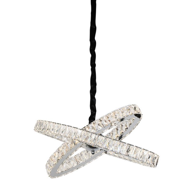 Einfache gekreuzte Ringe Kronleuchter geschrubter kristallverklemmter LED Hanging Pendellicht in Edelstahl