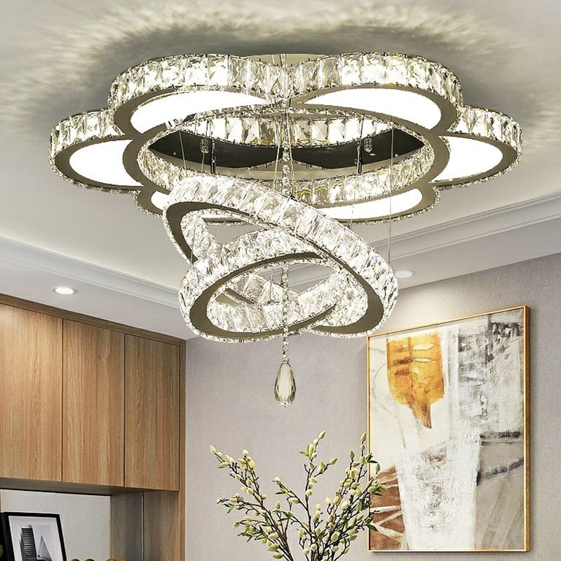 Halo Ring Dining Room Semi Mount Lighting Clear Crystal Minimalist Ceiling Mounted Light