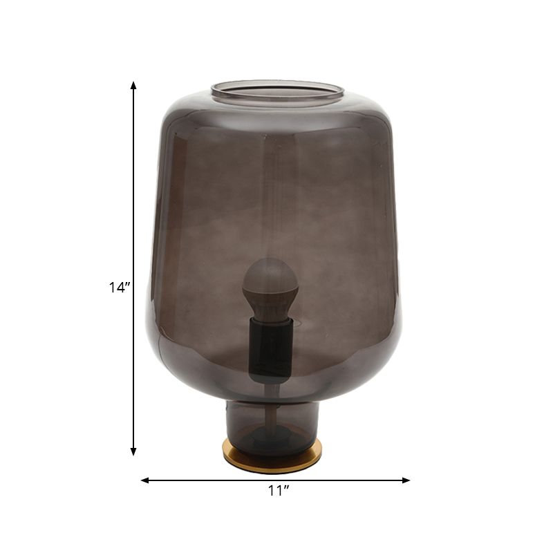 1 Glühbirnenschlafzimmer Nachttisch Leichtes Post moderne Messingschisch Lampe mit Glas Rauchgrau -Glasschatten