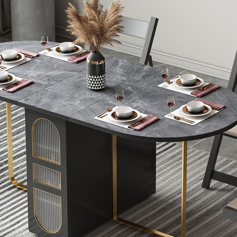 Mesa de comedor de piedra sinterizada 59 '' plegable Mesa ovalada moderna con base de caballete de almacenamiento