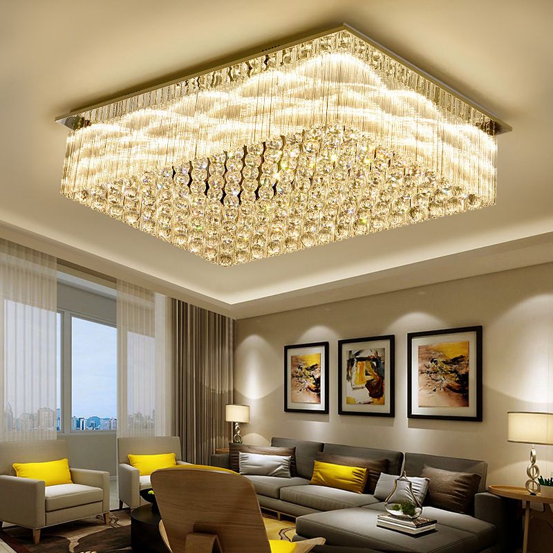Geometric Stainless-Steel LED Ceiling Light in Modern Luxury Style Crystal Indoor Flush Mount in Silver