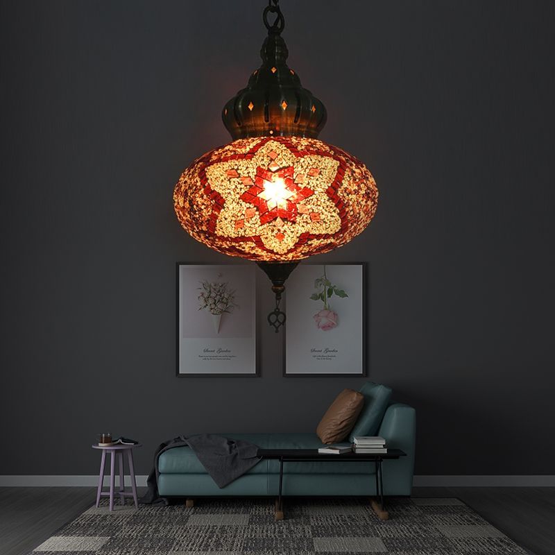 Lantaarn rood/groen/gouden glasverhang licht retro 1/3 koppen plafond hanglamp voor restaurant