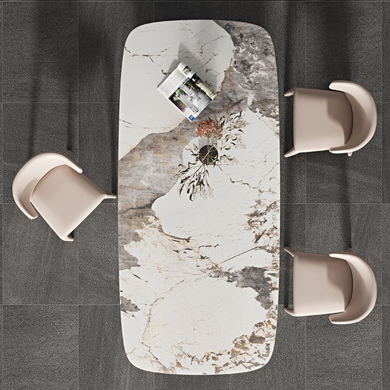 Rectangle Dining Table Sintered Stone Top Modern White Table with Black Legs