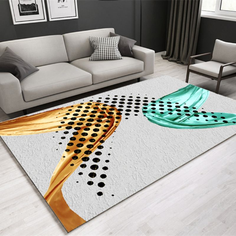 Multi Colored Lounge Area Rug Modern Leaf Print Carpet Polypropylene Non-Slip Backing Pet Friendly Washable Rug