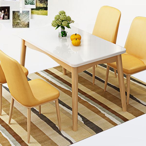 Rubberwood Modern Solid Wood Dining Table 4 Legs Base Table in Wood Color
