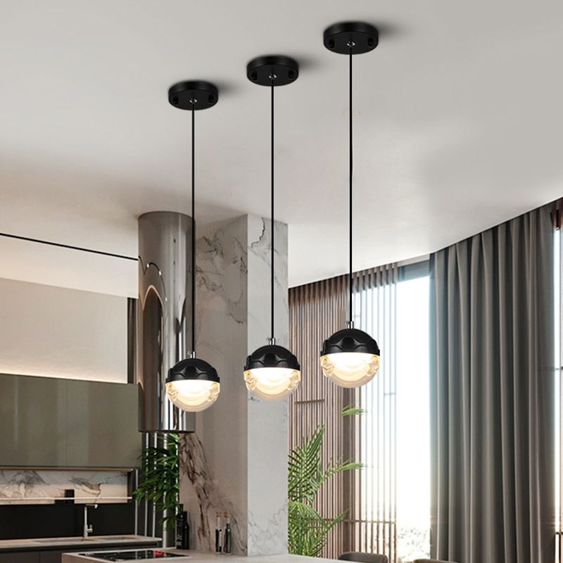 Simple Globe Acrylic Suspension Light LED Down Lighting Pendant in Black for Bedroom