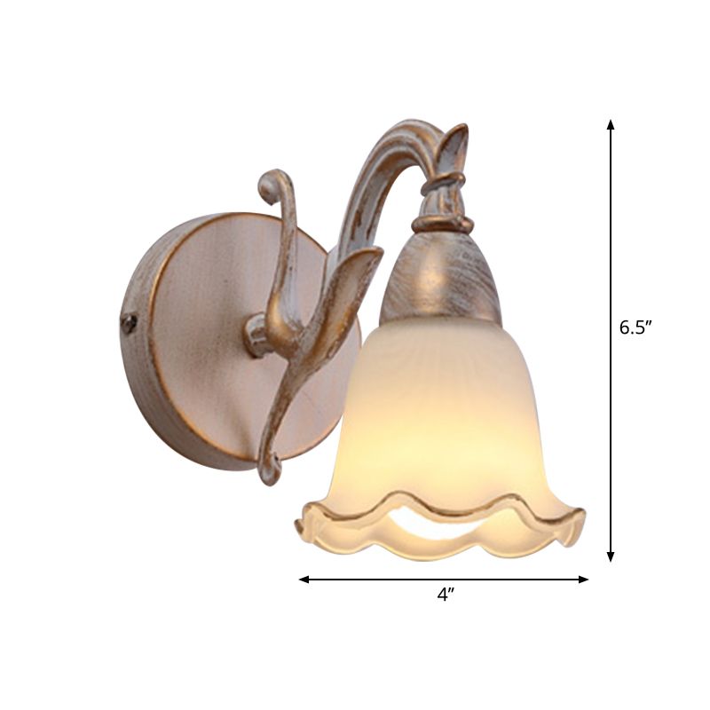 1/2/3-Head Wall Mounted Light Traditional Style Petal Shade Frosted Glass and Metal Wall Lighting in Copper/White