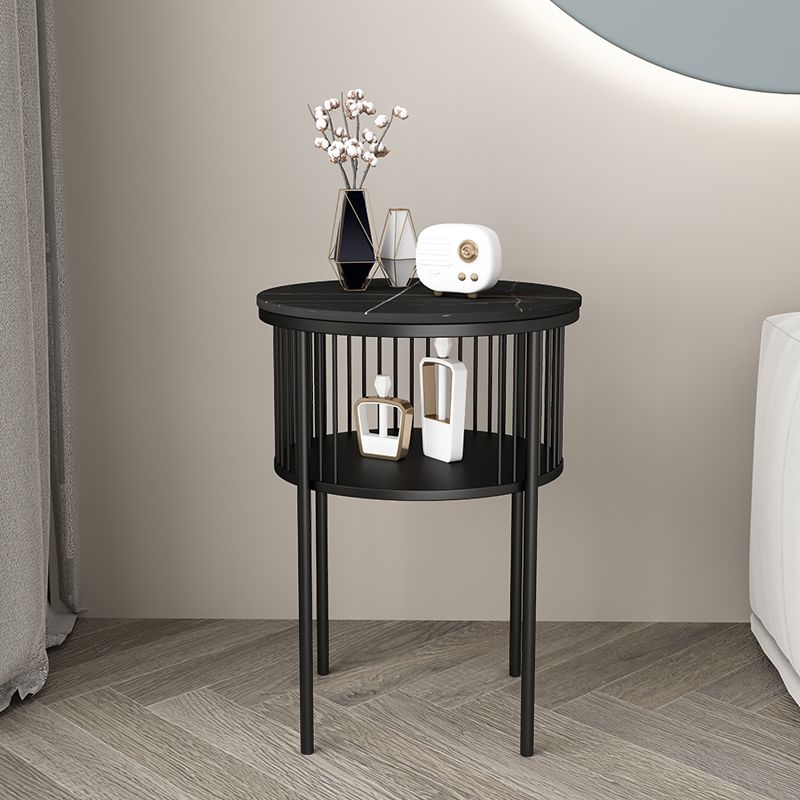 Contemporary Metal 4 Legs End Table Round Double Tier End Table