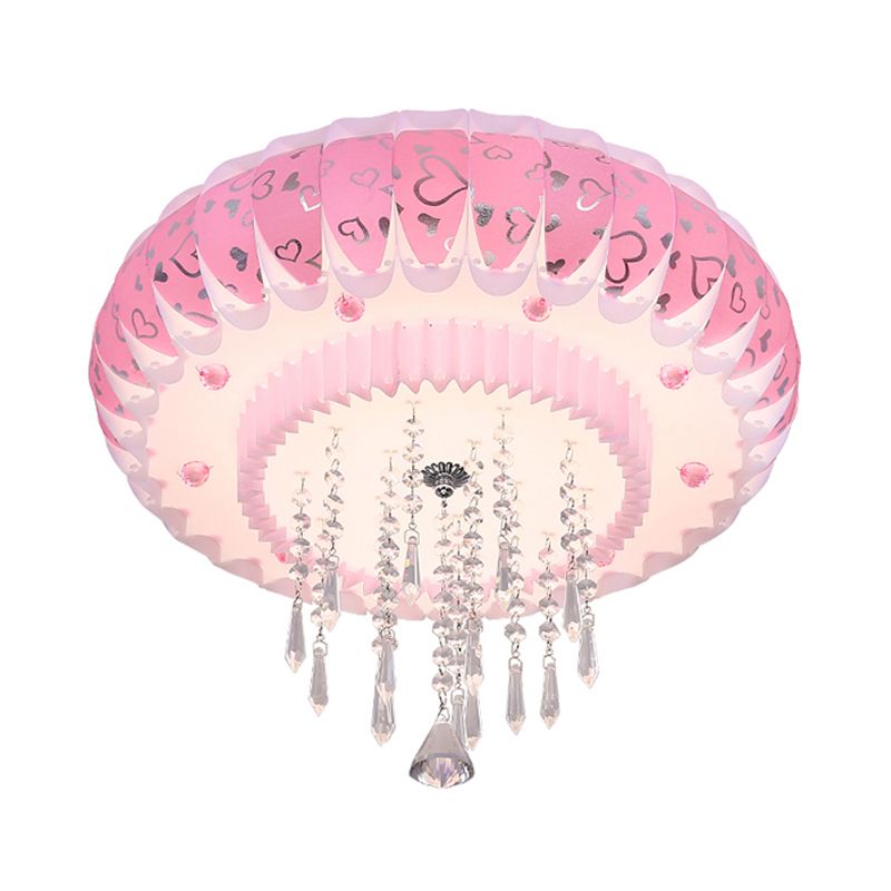 LED Clear Crystal Flush Monte Modernismo Pink Finish Drum Shade Living Room Massimale Flush
